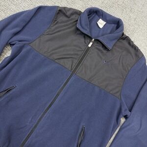 Nike Full Zip Fleece Jacket Mens L Blue Black Colorblock Y2K Silver Tag